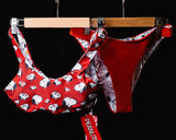 Double face Snoopy Cartoon Red Bikini Set Small Double Face  Bikini Bottom size small