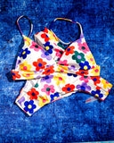 Padded Colorful Retro Flower Print Bikini Set M