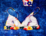 Padded Colorful Retro Flower Print Bikini Set M