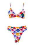 Padded Colorful Retro Flower Print Bikini Set M