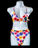 Padded Colorful Retro Flower Print Bikini Set M