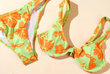 Tropical Green & Orange Floral Bikini Set – Size Large