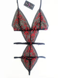 Red & black floral teddy - Moon bell